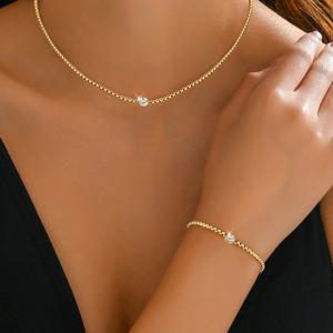 TEMU 여성을 위한 고품질 저자극성 스테인리스 스틸 큐빅 지르코니아 초커 & 팔찌 세트, 18K 금도금 변색 방지, 데일리 & 파티 착용을 위한 우아한 주얼리, 발렌타인데이 크리스마스 기념일 완벽한 선물