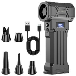 TEMU 터보 블로어 140000RPM 강력한 바람 - 새로운 5노즐 팬, 2-In-1 블로우/수 멀티 노즐, 차량 눈 제거, 컴퓨터 먼지 제거, 그릴 청소, 야외 캠핑 & 가정용 통풍구 관리를 위한 LED 라이트, 무선 휴대용 Type-C
