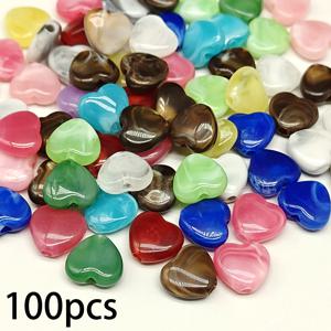 TEMU 100개/10*11mm 하트 모양 비즈 DIY 액세서리 제작용, 목걸이, 팔찌, 귀걸이 소품 - 멀티컬러 아크릴 공예 비즈, 작은 구멍으로 스트링링, 룸 데코, 키체인 참 (폭 10mm, 높이 11mm)