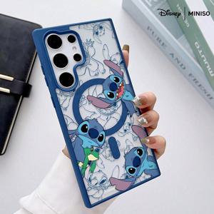 TEMU 휴대폰 케이스 - MINISO 스티치 & 개 스케치 투명 마그네틱 폰 케이스, 삼성 S26 울트라/S26 엣지/S26 플러스/S26/S25 울트라/S25 플러스/S25/S25Fe/S25엣지/S24울트라/S24플러스/S24/S24Fe/S23Fe/S23울트라/S23플러스/S23/S22울트라/S22플러스/S 용 빈티지 스타일 커버
