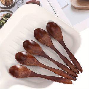 TEMU 나무 커피 스푼 5pcs 세트 - 창의적인 꿀스푼, 양념스푼, 디저트스푼, 요거트스푼, 아침 오트밀 우유스푼 - 휴일 파티, 결혼식, 발렌타인데이 선물용 귀여운 바 드링크웨어