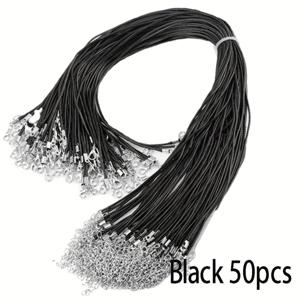TEMU 50개 폴리에스테르 왁스 처리 목걸이 코드 DIY 쥬얼리 만들기에 사용, 1.5mm 두께, 캐주얼 스타일, 조절 가능한 랍스터 걸쇠 잠금 장치, 전원 필요 없음, 펜던트 및 비즈용 다재다능한 크래프팅 로프