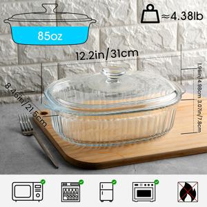 TEMU 뚜껑이 있는 유리 케이서롤, 골지형 타원형 유리 베이킹 디쉬, 오븐 및 전자레인지에 적합, 투명 덮개 케이서롤 조리 기구, 다기능 깊은 유리 식품 용기, 베이킹 및 요리용. 베이킹 용품, 주방 용품, 50Oz/85Oz