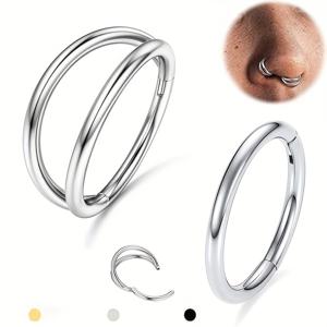 TEMU 2개 패션 16G 더블 후프 코 뱃지, 스테인리스 스틸 광택 코 피어싱 주얼리, 섹시 스타일, 데일리 파티 연회 착용에 적합 발렌타인데이 선물