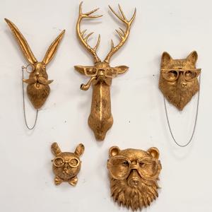 TEMU 레진 동물 벽 장식 조합 - 트렌디한 크로스보더 실내 벽 아트 장식 5pcs 세트 - 곰 머리, 사슴 머리, 쥐 머리, 여우 머리, 토끼 머리