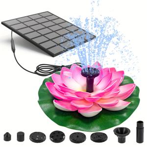 TEMU 여름용 고품질 솔라 연못 분수, 1.4W 태양광 연못 펌프와 여섯 개의 노즐 포함, 연못 및 새 목욕탕에 적합, 배터리 불필요