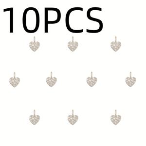 TEMU 10개, 정교한 구리 합성 큐빅 지르코니아 인레이 하트 펜던트, 남녀공용 DIY 참, 귀걸이 및 목걸이용