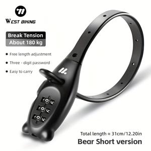 TEMU WEST BIKING 자전거 자물쇠 휴대용 암호 자물쇠 아연 합금 케이블 타이 잠금장치 사이즈 조절식 로프 자물쇠 도난 방지 전기자전거 헬멧 잠금장치 산악/로드 자전거 라이딩 액세서리