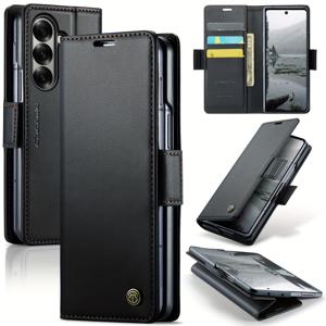 TEMU 갤럭시 Z 폴드 7 6 5 5G용 RFID 차단 가죽 지갑 케이스 - 카드홀더 및 킥스탠드 기능의 플립 커버 폰 지갑 가방