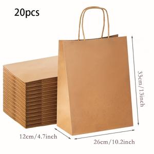 TEMU 크리스마스 한정 크라프트 종이 가방 20개, 손잡이 포함 무지 라이트 브라운 크라프트 선물 가방, 심플하고 우아함, 휴대가 간편한 디자인, DIY 패턴 가능, 크리스마스 선물 포장 및 크리스마스 파티 장식용, 손쉽게 축제 분위기 연출