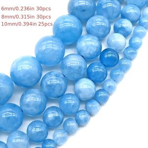 TEMU 6mm/30개, 8mm/30개, 10mm/25개 아쿠아마린 칼세도니 스톤 라운드 루스 비즈 특수 우아한 팔찌 목걸이 여성 귀걸이 수제 스트링 주얼리 제작 공예 용품