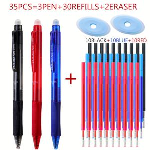 TEMU 35개/68개입, 학교 및 사무실용 0.5mm 리필 포함 지워지는 젤 펜, 혼합 색상 블랙/레드/블루, 내구성 및 지워짐 용이, 학생 및 전문가에게 적합한 지우개 포함 볼펜 문구류