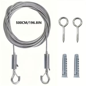 TEMU 1개 세트, 길이 조절 가능 스틸 와이어 로프 세트 (1M/2M/3M/5M/10M), 2mm 두께 PVC 코팅 스틸 와이어 로프, 커튼봉 액세서리 세트, 다용도 세트, 빨래 건조대, 텐트 & 커튼 걸이, 등반 식물 지지 로프에 적합