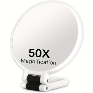 TEMU 50배 확대 거울, 양면 1X/50X 확대 - 휴대용 핸드헬드 메이크업 거울, 360° 조절 가능 손잡이, 접이식 여행용 디자인, 배터리 불필요 - 전문 메이크업, 얼굴 털, 눈썹, 잡티 제거용 - 이상적인 뷰티 도구 선물