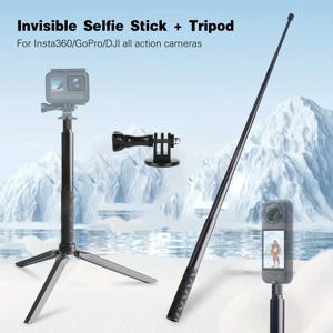 TEMU Insta360 2-In-1 투명 셀카봉 + 삼각대, 알루미늄 합금 투명 폴 및 삼각대, Insta360 Ace, Ace Pro, Ace Pro 2, GO Ultra, GO 3S, ONE X2, X3, X4, X5 액션 카메라 호환, 블랙
