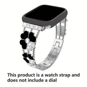 TEMU 꽃잎 조절 버클 스트랩, 수동으로 스트랩 길이 조절, Apple Watch Ultra2/1 시리즈 10987654321 Se 호환, 반짝이는 네잎 클로버 꽃잎 메탈 스트랩 팔찌 38mm 40mm 41mm 42mm 44mm 45mm 49mm 스마트 워치 교체용 손목 밴드