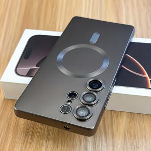 TEMU 휴대폰 케이스 - 고급 무광 마그네틱 무선 충전 휴대폰 케이스, 삼성 Galaxy S25 EDGE S24 S23 FE S22 S21 Ultra Plus 호환, 남녀 공용 렌즈 보호 소프트 범퍼 충격 방지 백 커버