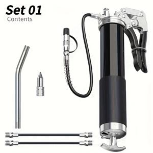 TEMU 헤비 듀티 그리스 펌프 키트 (14 Oz 오일 , 18인치 호스, 2개 커넥터, 2개 확장형 하드 파이프, 노즐 포함) -- 자동차 및 산업용 전문 윤활 도구