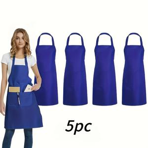 TEMU 조절식 주머니 앞치마 5개 세트 - 고품질, 요리, 셰프, 서버, 바베큐, 미용사용으로 편안함 - 세척이 쉬운 고강도 폴리에스터, 기계 세탁 가능, 조절식 허리 및 가슴 주머니 포함, 블랙 주방용 앞치마 벌크