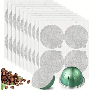 TEMU 100개 알루미늄 호일 뚜껑, 재사용 가능 Vertuoline 캡슐 커피 포드 및 리필 가능 포드, Nespresso VertuoLine 머신용, 64mm
