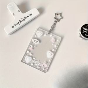 TEMU 내구성 강한 아크릴 카드 홀더 - 별 펜던트 포함, 3인치 그라데이션 ID 배지 케이스, 스냅 클로저 지갑, 신용카드용, 학생/간호사/여행자용, 가벼운 무게 (아이돌 테마 사진용)