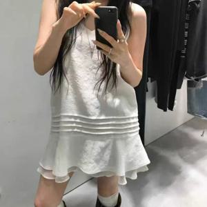 TEMU 봄, 여름, 가을 신상 드레이프 스타일 러플 멜빵 스웨터 스커트 반바지 속옷 드레스