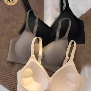 TEMU 3세트 여성용 무선 브라렛 푸쉬업 브라, 손바닥 지지, 중간 리프트, 편안한 얇은 스트랩 디자인, 여름 브라, 통기성 좋은 속옷, 부드럽고 부드러운 한국 및 일본 스타일, 무지 티셔츠 브라