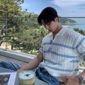 TEMU 여름 블루 화이트 칼라 폴로 셔츠 반팔 니트 스웨터 남성용 루즈핏 미국 스타일 탄성 티셔츠 타입 한국 동대문