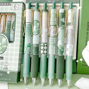 TEMU 6개입 자스민 플로럴 푸시 젤 펜 0.5mm 검정 잉크 소프트 그립 속건성 필기용 펜, 학교 사무실 문구류 & 신학기 선물