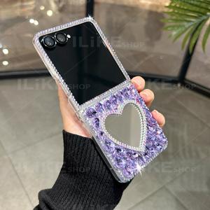 TEMU 휴대폰 케이스 - 삼성 갤럭시 Z Flip6/Z Flip 7/Z Flip5/Z Flip7 FE 휴대폰 케이스 퍼플 워터 , 사랑의 거울 패션 럭셔리 여성용 접이식 휴대폰 보호 케이스, 새로운 스타일