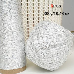TEMU 6다汗 (팩) 300g 샤이니 스팽글 니팅 및 크로셰 뜨개실 - DIY 공예용으로 적합한 부드럽고 폭신한 털실, 스카프, 모자, 가방, 패션 액세서리용 다汗(,,) - 뜨개질 및 크로셰에 이상적