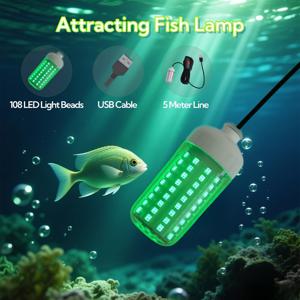 TEMU 다이빙 어류 탐지기, 수중 미끼등, 어류 유인등, 야간 낚시등, 보트 낚시등, 수영장등, 5V LED 조명, IP68, 5m 케이블 포함
