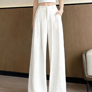 TEMU 여성용 페티테 아이스 파이버 원단 드레이프드 야마자키 팬츠, 여름 경량 2026 신상 와이드 레그 팬츠, 밀키 팬츠