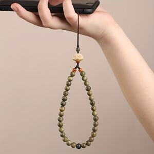 TEMU 새로운 오리지널 나무 폰 체인, 핸드메이드 조각 펜던트 키체인 & 플로럴 디자인 손목 스트랩 - 휴일 선물