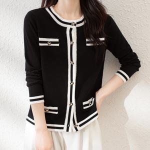 TEMU 2024 봄/가을 신상 컬러블록 여성 가디건, 캐주얼 라운드넥 숏탑 재킷 에어컨 스웨터