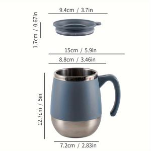TEMU 스테인리스 스틸 드럼형 커피 컵 1개, 회전식 뚜껑 및 손잡이 포함, 500ml, 카키/블루/레드. 스테인리스 스틸 텀블러, 파손 방지 재사용 컵, 냉온 음료용, 손세척 전용, 단열 미포함. 사무실, 스포츠, 야외 활동용 및 할로윈 또는 크리스마스 선물용으로 적합