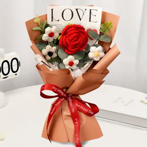 TEMU 1세트 핸드메이드 크로셰 부케 - 생일, 발렌타인데이, 어머니날, 아버지날, 추수감사절, 신부 들러리, 크리스마스 & 스승의 날 선물용 뜨개질 꽃다발 - 봄 시즌 침실 테이블 장식