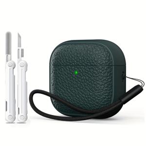 TEMU 에어팟 4용 소프트 TPU 케이스, 인조 가죽 디자인, 낙하 방지 기능, 넥스트링 및 클리닝 키트 포함, 최신 4세대 에어팟 (USB-C) (2024) 호환