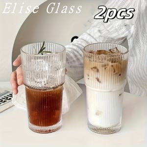 TEMU 2/4/6/8/12개입, 580ml/19oz, 레트로 유리 텀블러 - 두꺼운 재사용 가능한 음료 컵, 아이스 커피, 밀크셰이크, 칵테일 & 주스용 - 가족 모임, 커피 바 필수품 | 유리 | 재사용 가능한 유리잔