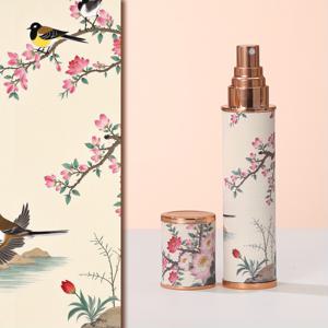 TEMU 10ml 정교한 가죽 향수병, 꽃과 새 패턴 - 휴대용 스프레이 병, 여행 및 일상 사용에 적합, 로즈 골드 색상에 상쾌한 플로럴 디자인으로 우아하게 장식.