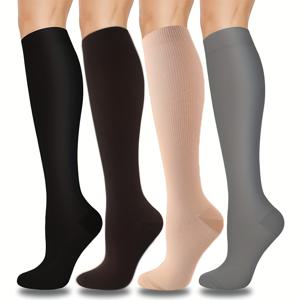 TEMU 여성 남성용 구리 압박 양말 4켤레, 부드러운 원단, 10 Mmhg 무릎 높이 압박 양말, 러닝 요가 등반 사이클링 지지