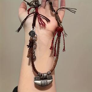 TEMU 땋은 디자인 더블해피 만두자물쇠 다중가닥 우븐 새로운 중국풍 심플 다용도 니치 정교한 목걸이 S113