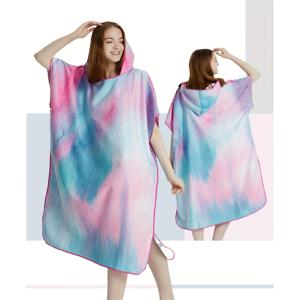 TEMU 1개 비치 변기 타월 서핑 포ンチ 로브 후드 웨트수트 조절 가능한 슬리브 서핑 수영 목욕 네이비지옴리, 라지 - 남녀 공용 초극세사, 매우 부드럽고 내구성이 뛰어난 ไฟ버