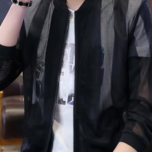 TEMU 엘슨 OBM 메쉬 홀로우아웃 남성용 재킷, 여름철 가벼운 트렌디한 통기성 있는 블록킹 코트
