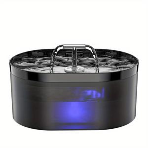 TEMU 74oz/2.2L 자동 펫 워터 분수, T-탭 디자인 LED 조명, 초저소음 USB 전원 고양이 & 강아지 물공급기, 투명 창 & 슬림 블랙, 다중 펫 워터러 | 슬림 펫 분수 | 고양이용 물분수