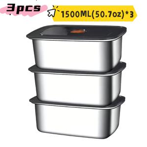 TEMU 3개 세트 누수 방지 금속 도시락 용기 (뚜껑 포함), 1500ml 직사각형 식품 보관 용기, 식기세척기 및 냉동고 사용 가능, 재사용 가능한 금속 용기 (고기 양념, 과일, 남은 음식, 야외 피크닉용)