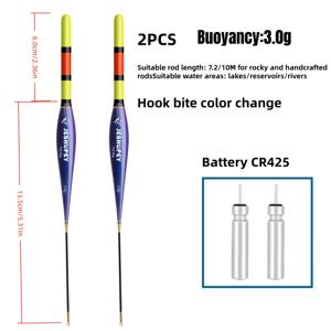 TEMU 전자 LED 낚시 부유체 2개, CR425 배터리 2개, 야간 낚시 부유체, 3중 두꺼운 투명성, 배터리 구동 낚시 부유체.