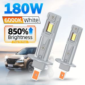 TEMU 2개 H1 LED 헤드라이트 미니 CSP 칩 전구 램프 캔버스, H1 하이/로우 빔 6000K 순백색, 180W 고출력, 850% 밝기, 내구성/더 밝고 안전한, 플러그 앤 플레이