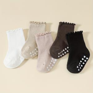 TEMU 5켤레 아기 양말, 러플 엣지 디자인, 봄/가을에 적합, 미끄럼 방지 도트, 편안함을 위한 디자인, 유아용 미디 길이