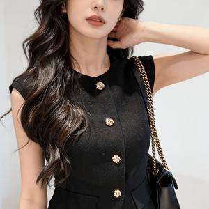 TEMU 한국 여성들이 자주 구매하는 우아한 프렌치 스타일 클래식 블랙 베스트, 여름 아우터웨어, 스타일리시 가디건, 짧은 핏 탑